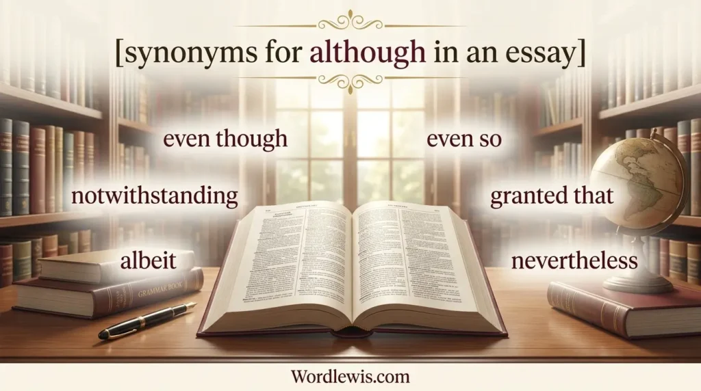 synonyms for although in an essay