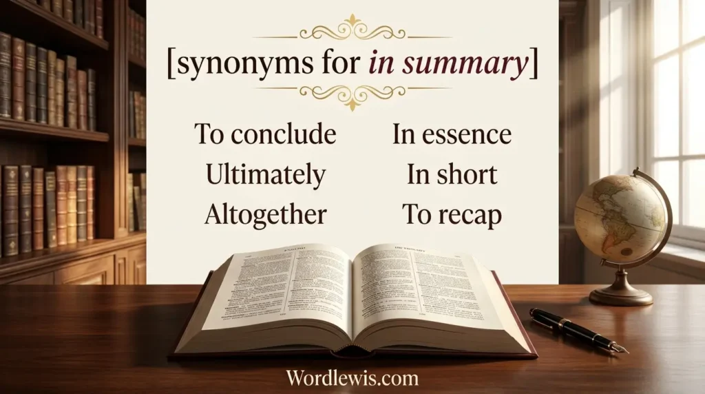 synonyms for in summary