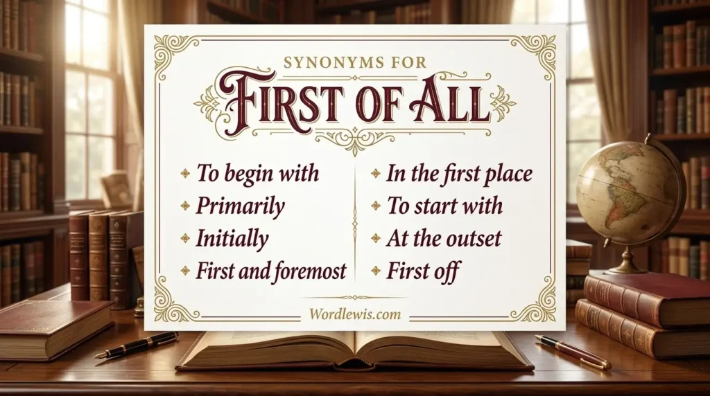 synonyms for first of all